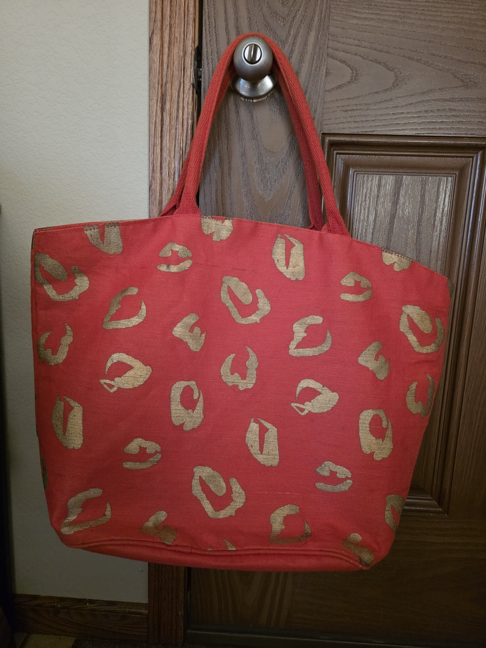 MudPie Red With Gold Leopard Print Tote Bag